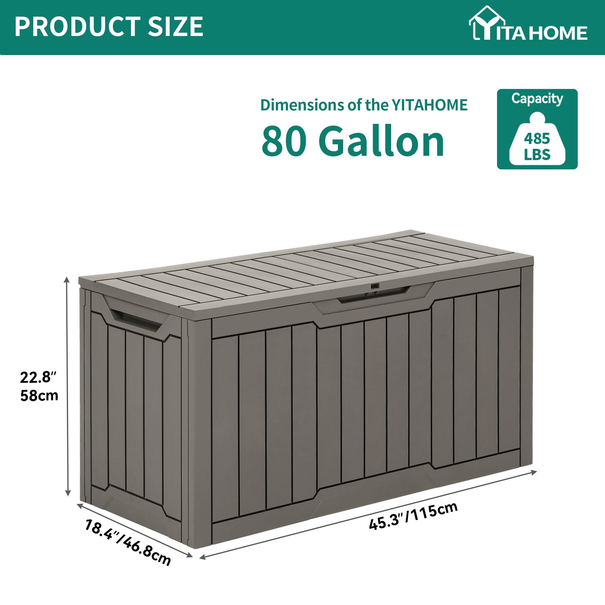 YITAHOME 80 Gallon Resin Deck Box, Weather Resistant Outdoor Storage Box, Lockable Indoor Outdoor Storage for Supplies and Essentials, Taupe