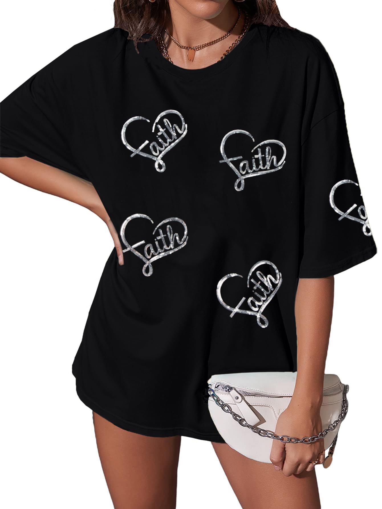 BANGELY Faith Over Fear Shirt Women Graphic Shirts Oversized Workout Gym Christian Religious Tees Drop Shoulder Tee Tops