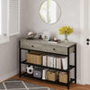 GarveeHome Console Table with 2 Drawers, Sofa Table with 2 Tiers Metal Mesh Open Storage Shelf, Narrow Long Entryway Table for Living Room, Hallway and Foyer, Grey
