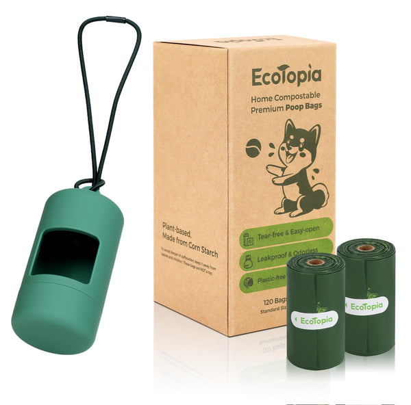 Tear-Free Dog Poop Bags Rolls and Recyclable Poop Bags Dispenser,ASTM D6400 & EN 13432 Compliant Dog Waste Bags,Extra Thick&Leakproof,120Bags,Dark Green
