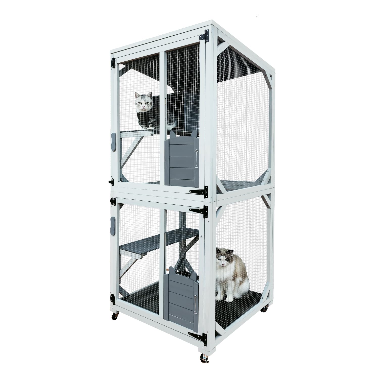 71'' Catio Outdoor Cat House on Wheels, Outdoor Cat Enclosure for 2 Cats Cat Cage with Waterproof Cover, Feral Cat Shelter with 4 Platforms and Resting Box
