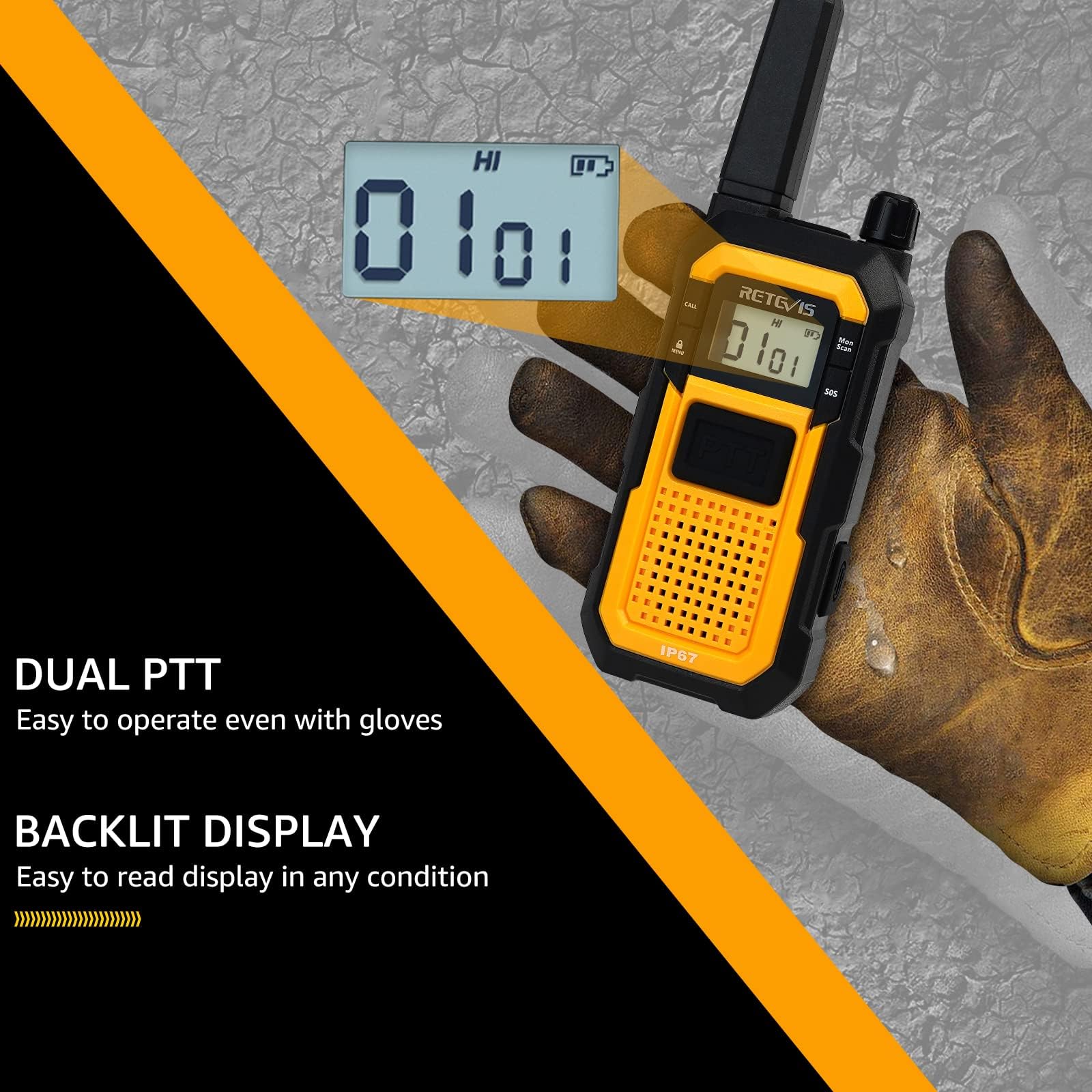Retevis RB48 Heavy Duty Walkie Talkies, Waterproof Two Way Radio, Advanced Triple Proof, 2000 mAh, Emergency, 2 Way Radio Long Range for Job Site (4 Pack) Yellow