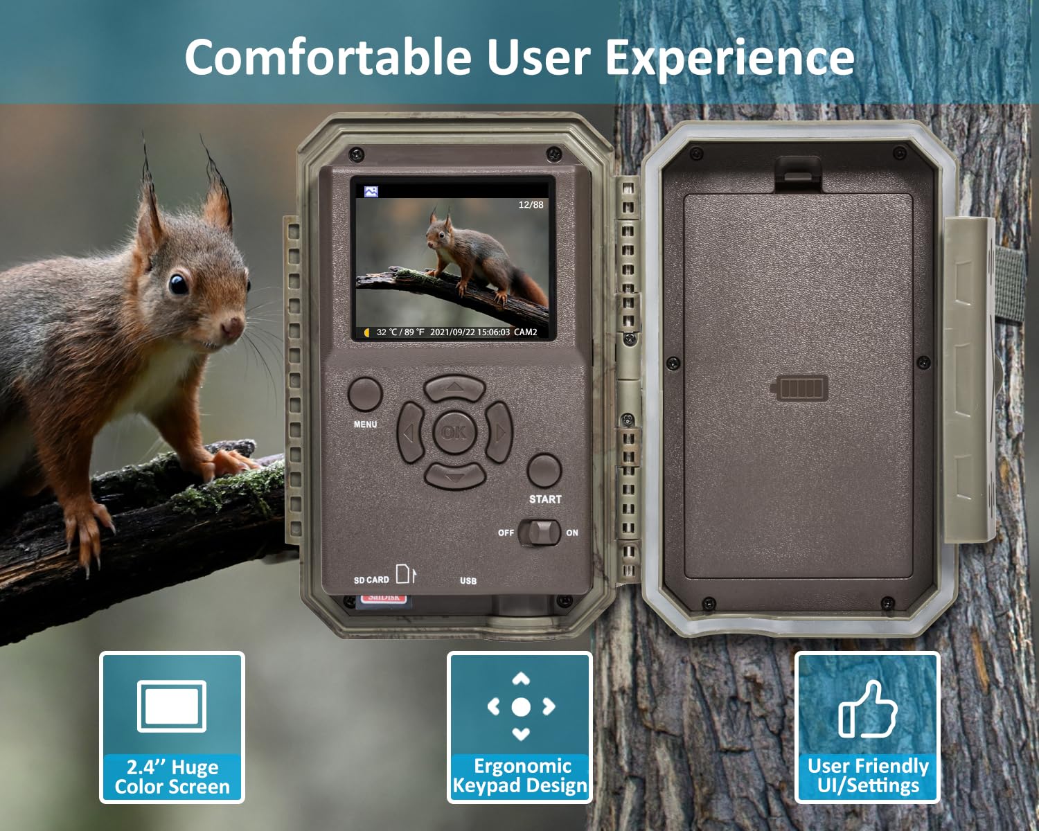 GardePro E5S Trail Camera, 64MP 1296p, HD Game Cameras with 100ft Night Vision, Ultra Fast 0.1s Motion Activated, Waterproof, Camo