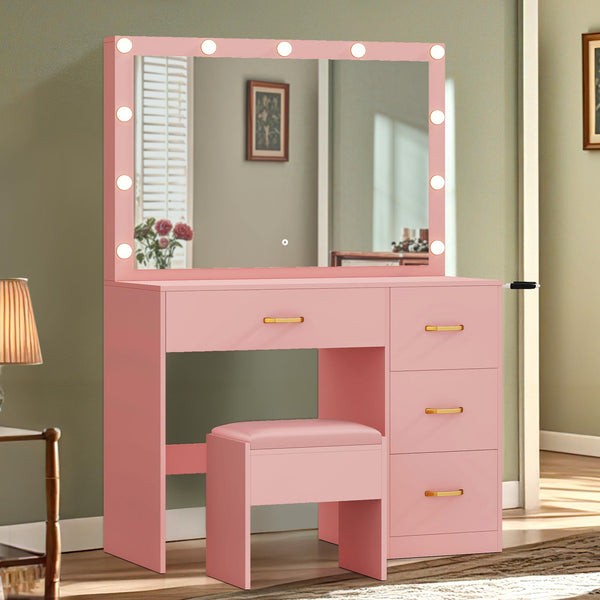 YITAHOME Makeup Vanity Desk with Large Lighted Mirror & Power Outlet