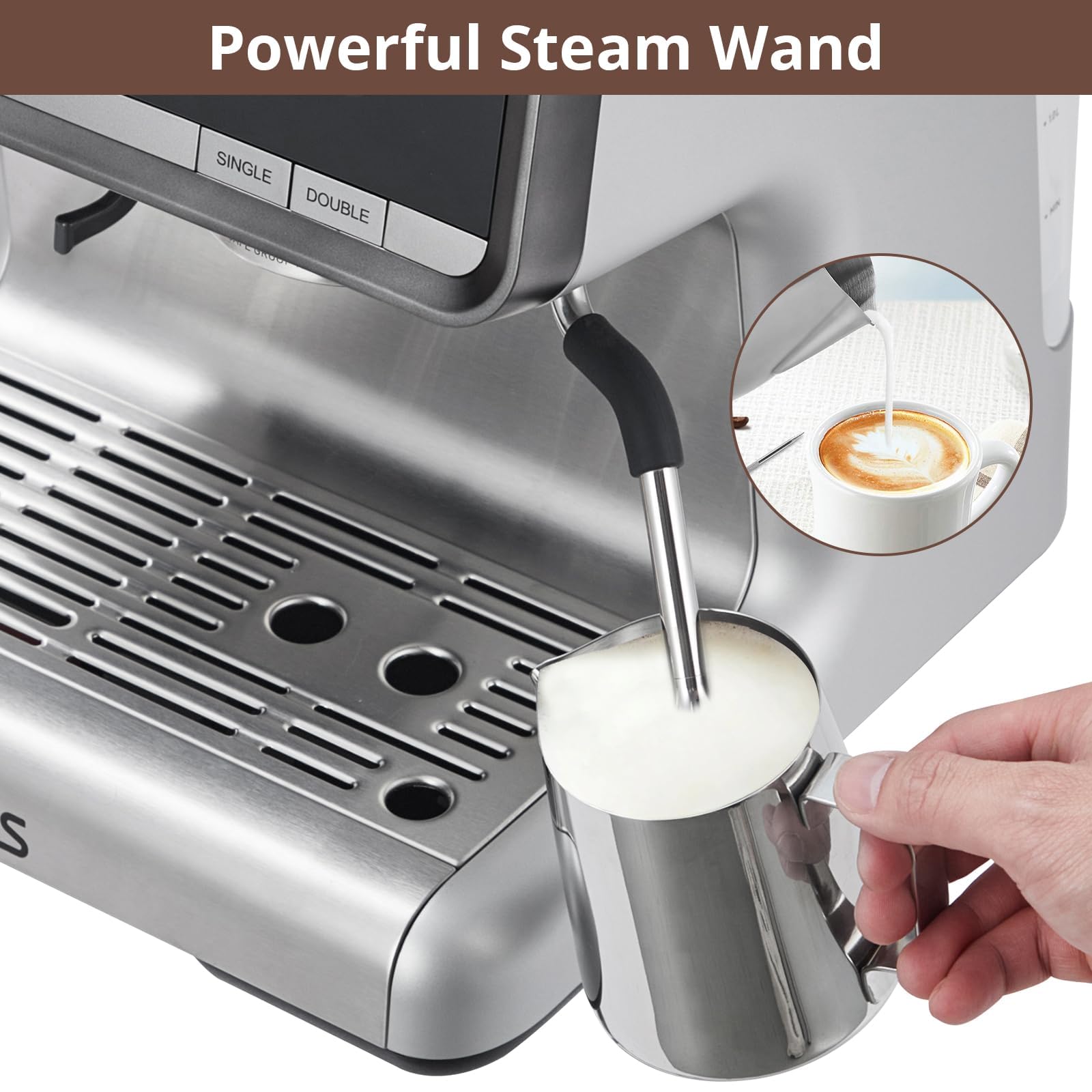 Garvee Espresso Machine With Grinder,Barista Express Espresso Machine, 20 Bar Expresso Coffee Machines with Milk Frother Steam Wand,Cappuccino & Latte Machine for Home,Silver