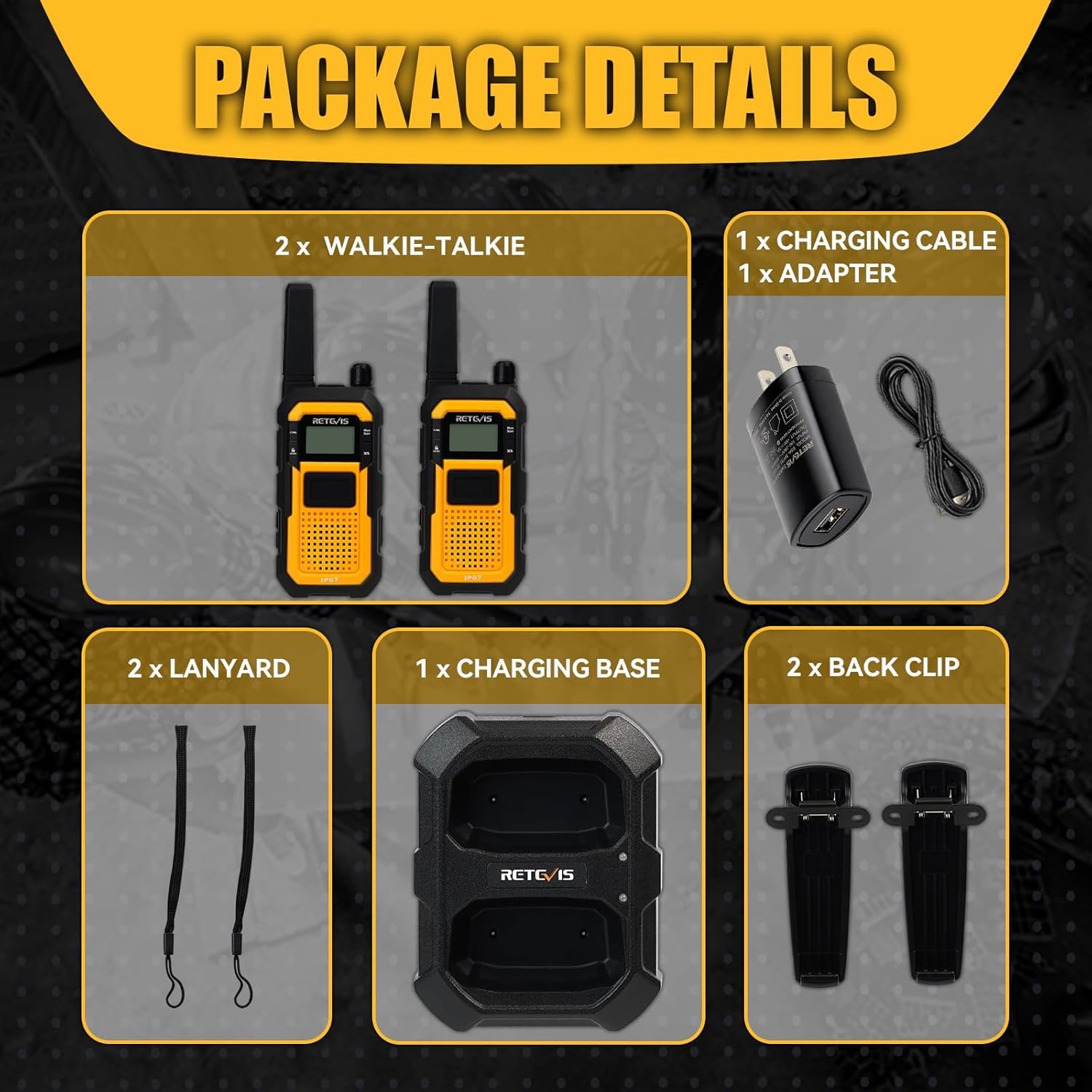 Retevis RB48 Waterproof Walkie Talkies, Heavy Duty Two Way Radio, Advanced Triple Proof, Vibration Call, USB-C, SOS,2000mAh, NOAA, 2 Way Radio(2 Pack) Yellow