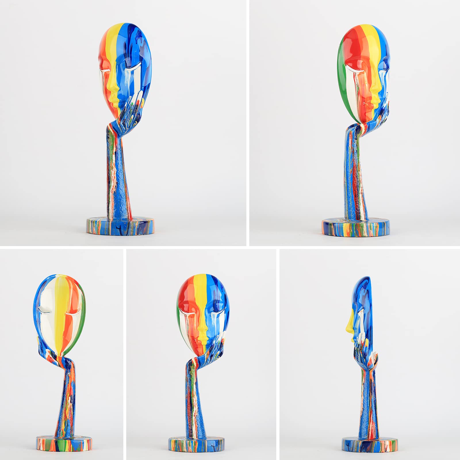 Creative Simple Colorful Women Face Art Statue Thinker Lady Sculpture Abstract Characters Crafts Ornaments Home Decor Modern Office Bedroom Study Room Studio Decorations (Large 15.3x4.9x4.9in)