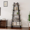 GarveeHome 5 Tier Ladder Bookshelf, Narrow Open Book Shelf, Tall Standing Bookcase with Steel Frame, Industrial Ladder Storage Shelves for Living Room, Bedroom and Kitchen, Light Yellow Wood Grain