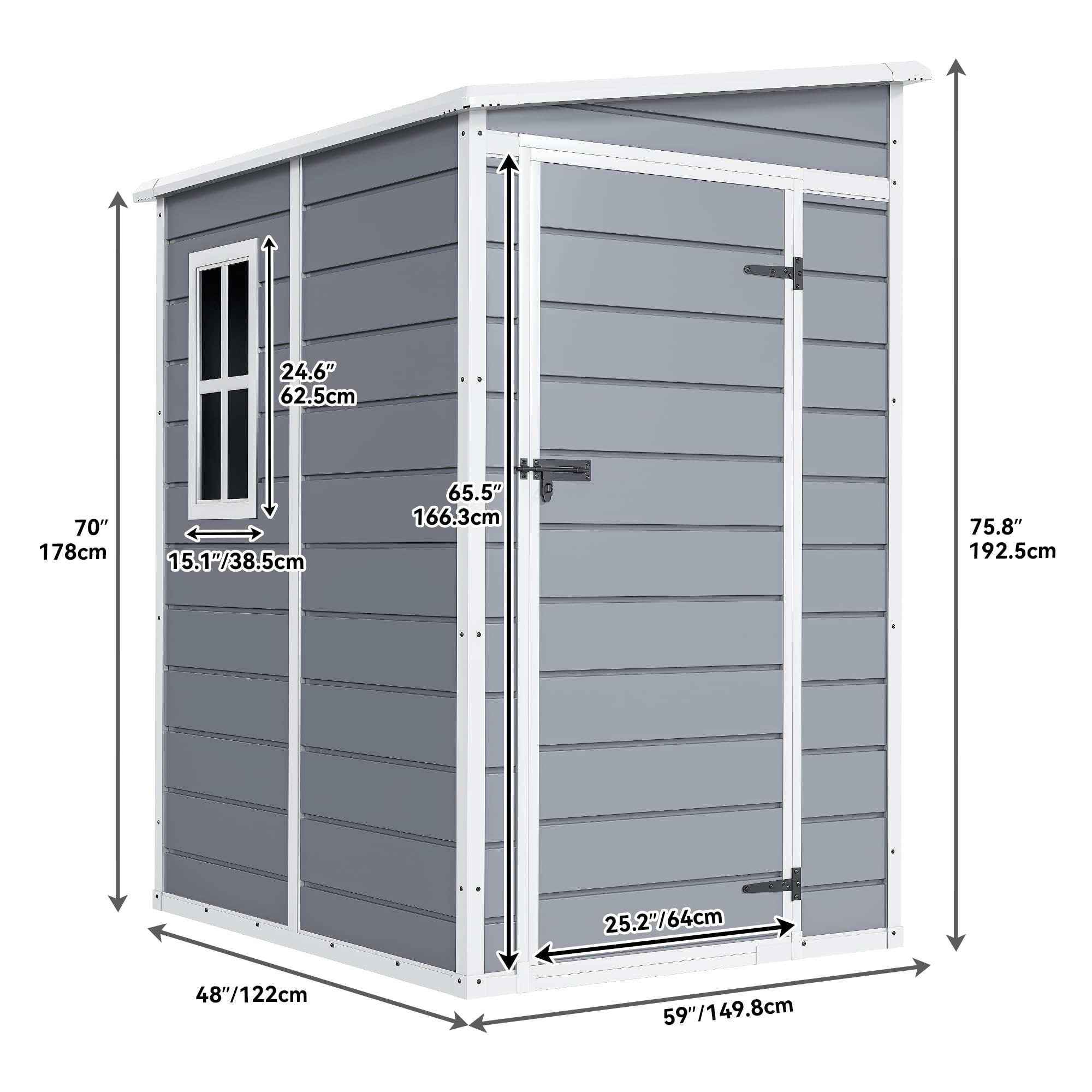 DWVO 5x4ft Resin Outdoor Storage Shed with Floor, Large Waterproof Lockable Storage Shed with Window, Plastic Outside Tool Storage for Garden, Backyard, Patio, Lawn, Gray