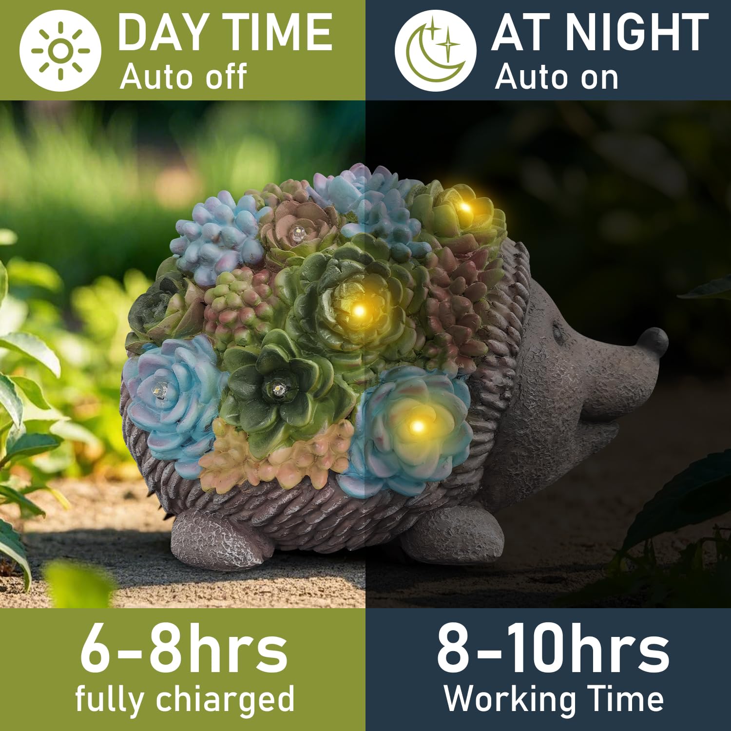 AXEN Solar Garden Outdoor Statues Hedgehogs with Succulent and 7 LED Lights, Outdoor Decorations for Garden Patio Lawn Balcony Yard, Unique Housewarming Gifts