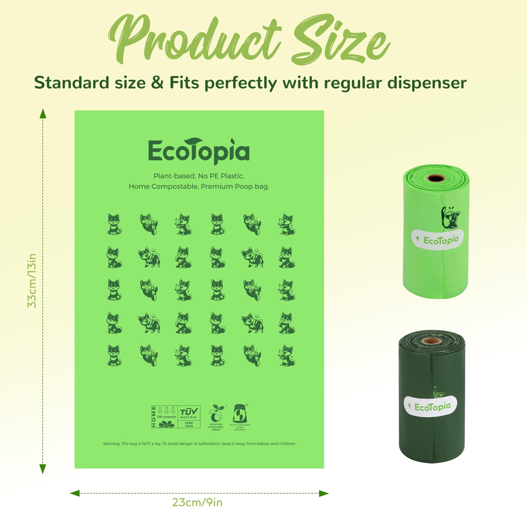 Biodegradable Poop Bags for Dogs,240 Compostable Dog Waste Bags Rolls,Eco-Friendly,Extra Thick,Leakproof,Tear-Resistant,Unscented,Plant-based,ASTM D6400 & EN 13432 Compliant,Light Green
