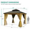 YITAHOME 10x10ft Hardtop Gazebo with Nettings and Curtains, Wood Grain Heavy Duty Double Roof Galvanized Steel Outdoor Combined of Vertical Stripes Roof for Patio, Backyard, Deck, Lawns, Brown
