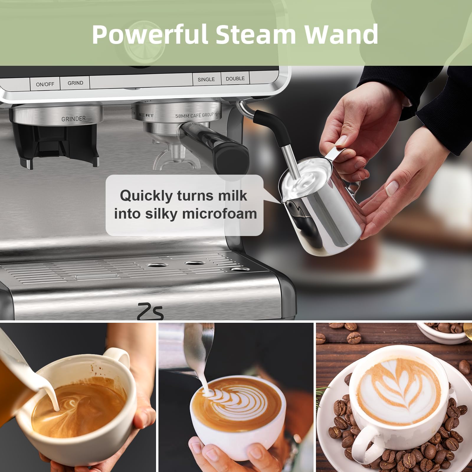 Garvee Espresso Coffee Machine with Grinder, 20 Bar Semi-Automatic Espresso Maker with Milk Frother Steamer Wand for Cappuccino, Latte, Macchiato, 2.8 L Water Tank, PID Temperature Control