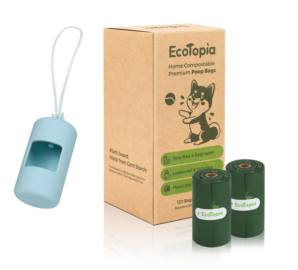 Tear-Free Dog Poop Bags Rolls and Recyclable Poop Bags Dispenser,ASTM D6400 & EN 13432 Compliant Dog Waste Bags,Extra Thick&Leakproof,120 Bags,Dark Green