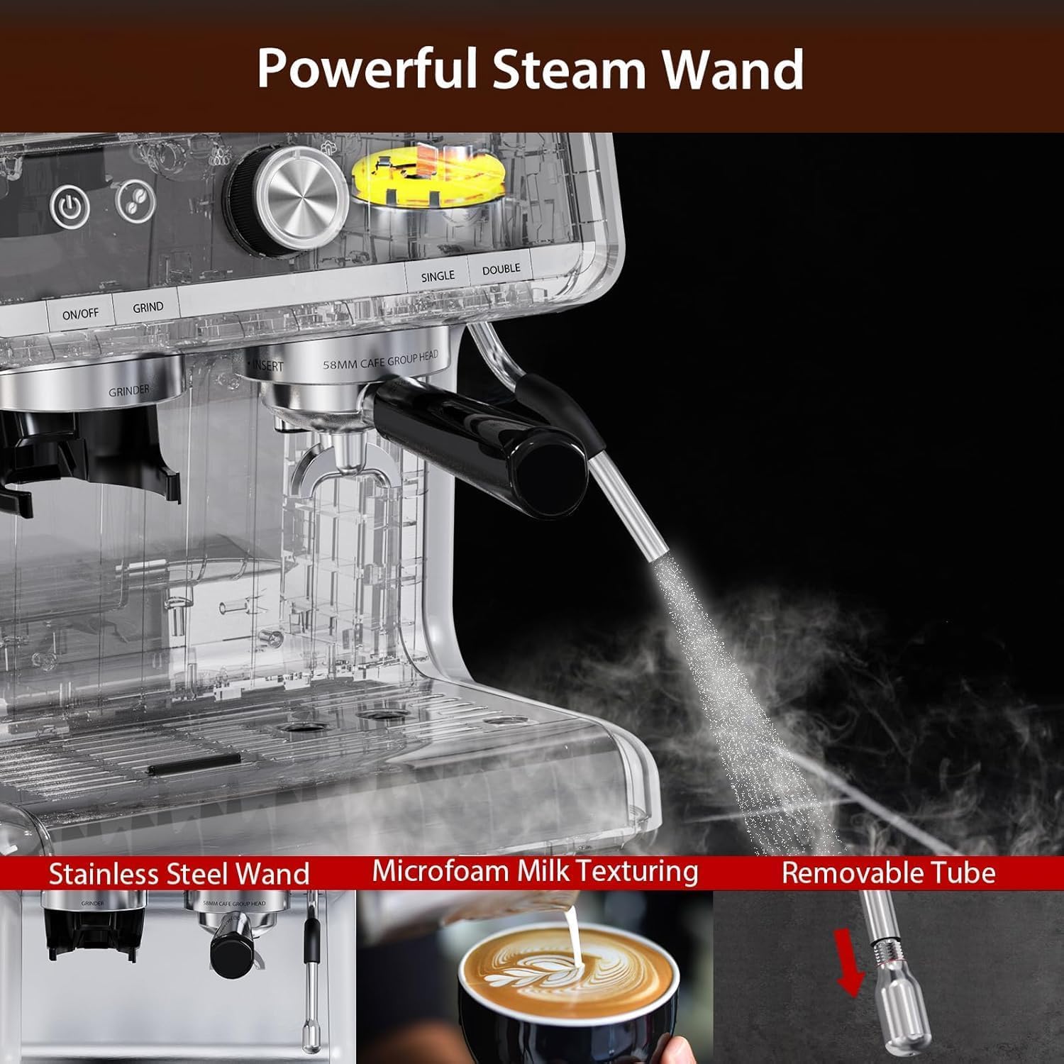 GarveeTech Semi-Automatic Espresso Machine - 1450W/20 Bar Professional Coffee Machine, 30 Grinder Settings, Fast Heating, Milk Frother Steam Wand, Home & Hotel Use, silver gray
