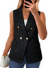 Happy Sailed Black Blazers for Women Business Casual Summer Sleeveless Double Breasted Open Front Tweed Blazer Vest Tops Lightweight Jackets Waistcoat Professional Office Outfits Large