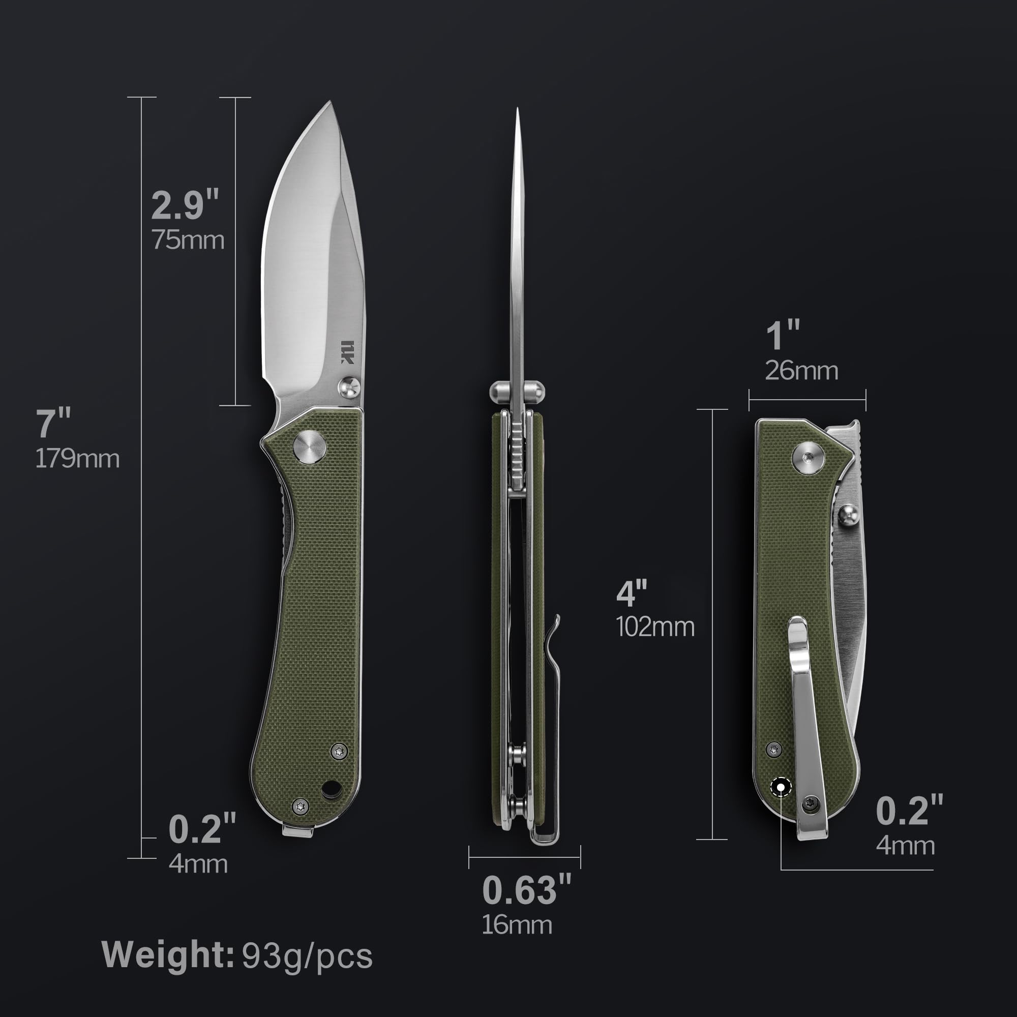 NUKNIVES S13 Kumpanter Folding Pocket Knife with 2.9'' D2 Blade, Liner Lock EDC Knife with Thumb Stud Opener, Caming Hiking Pocket Knife for Men Women