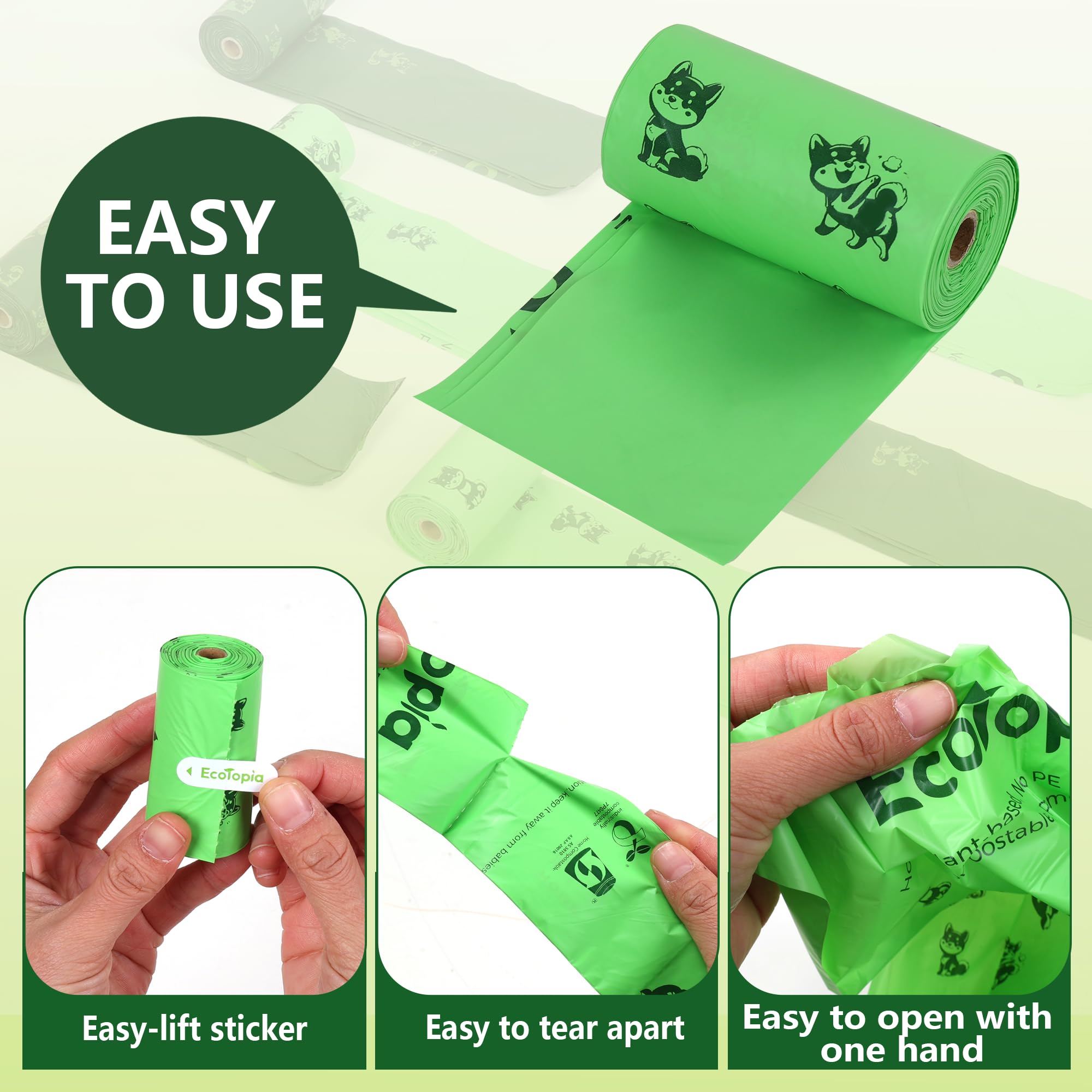 Biodegradable Poop Bags for Dogs,240 Compostable Dog Waste Bags Rolls,Eco-Friendly,Extra Thick,Leakproof,Tear-Resistant,Unscented,Plant-based,ASTM D6400 & EN 13432 Compliant,Light Green