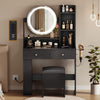 YITAHOME Makeup Vanity Desk with Mirror and Lights, Vanity Table Set with Power Outlets, Storage Drawer, Chair and 3 Shelves, Bedroom, Black