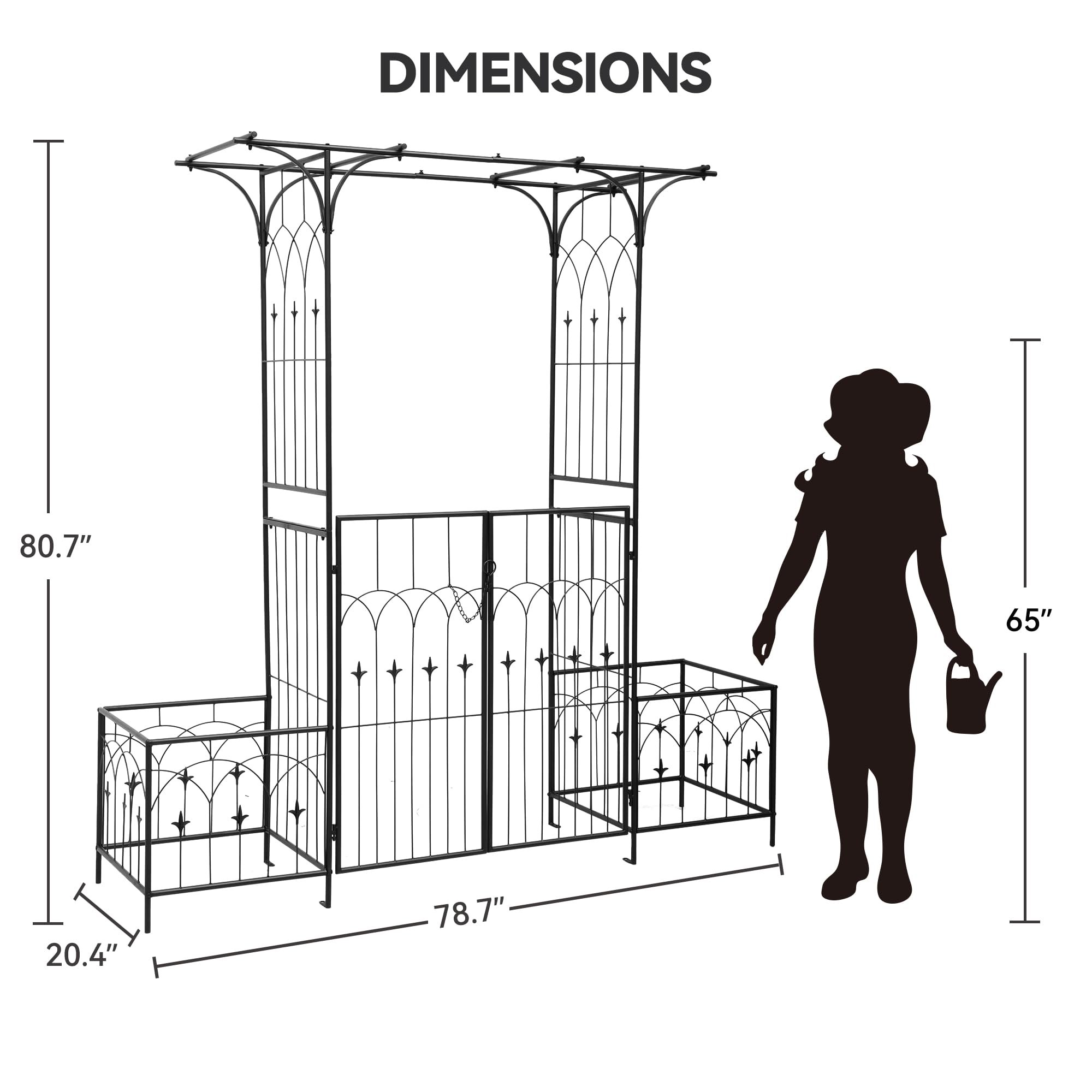 YITAHOME Garden Arbor with Gate and Planter Box, Metal Garden Arch for Climbing Plants Outdoor, Wedding Arches for Ceremony, Garden Arbors and Arches for Lawn, Patio, Backyard