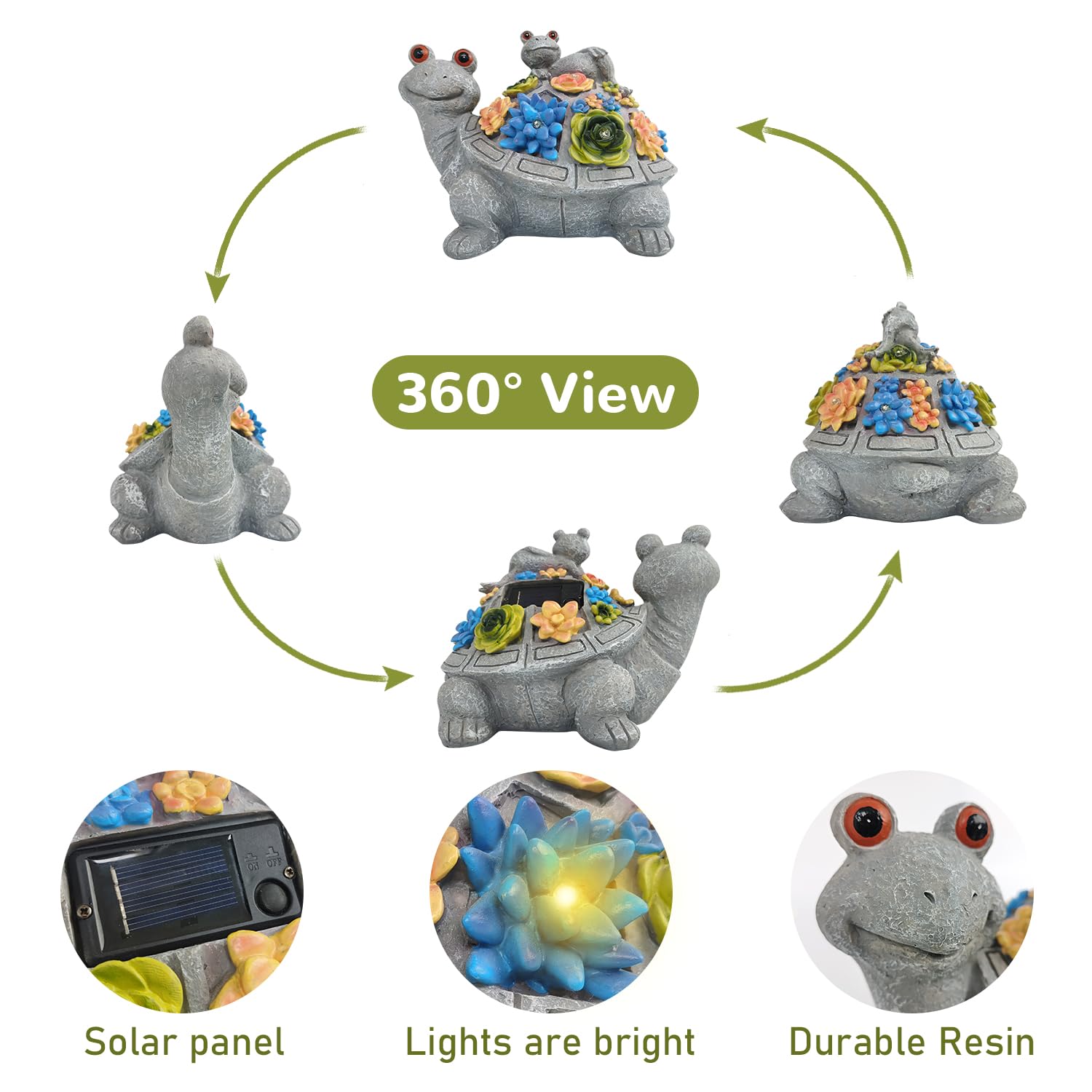 AXEN Solar Garden Outdoor Statues Turtle with Succulent and 7 LED Lights, Outdoor Decorations for Garden Patio Lawn Balcony Yard, Unique Housewarming Gifts