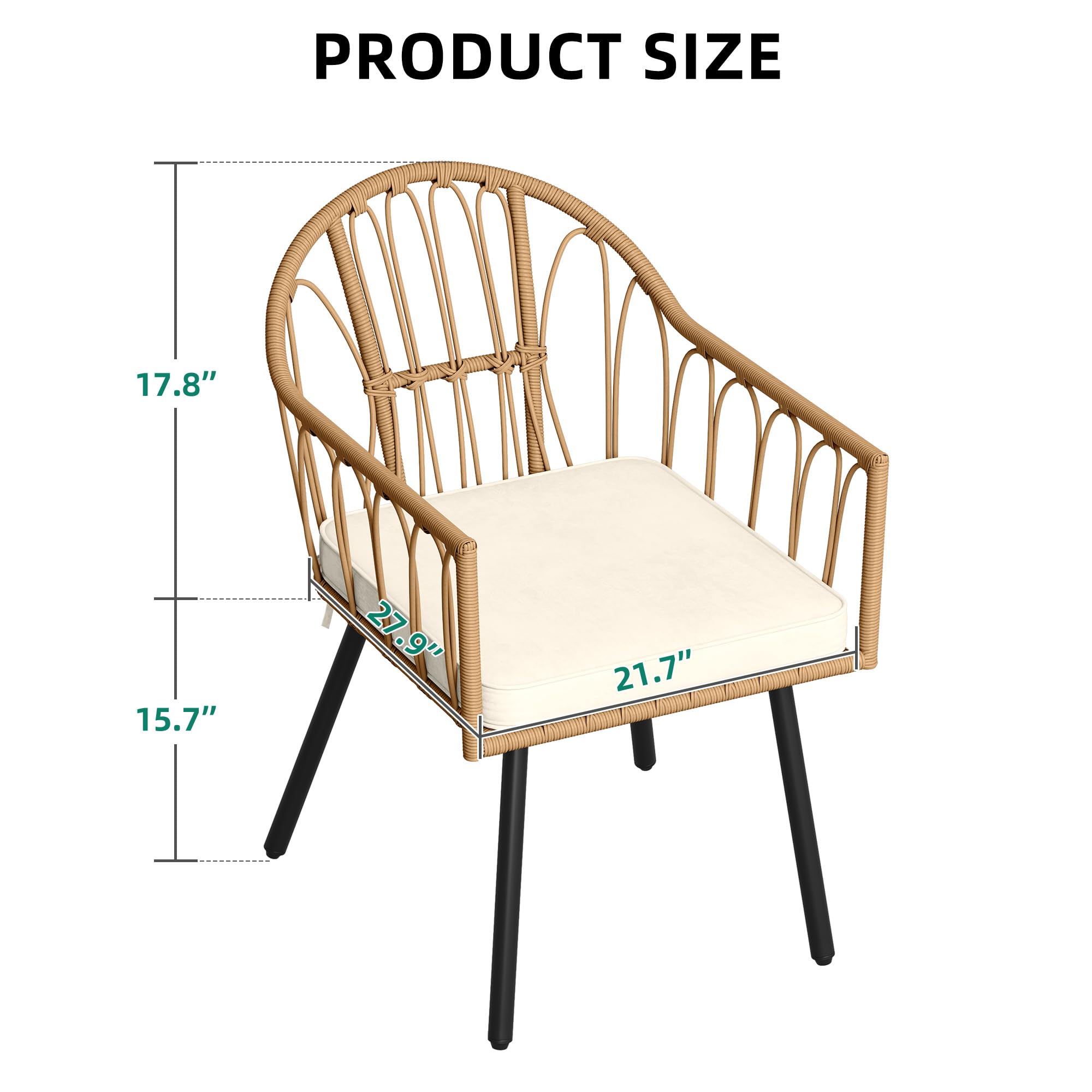 YITAHOME Rattan Outdoor Dining Chairs Set of 4 with Curved Back & Cushions Wicker Bistro Chairs with Armrest Woven Rattan Chair All-Weather Wicker Patio Dining Chair for Outdoor/Indoor, Beige