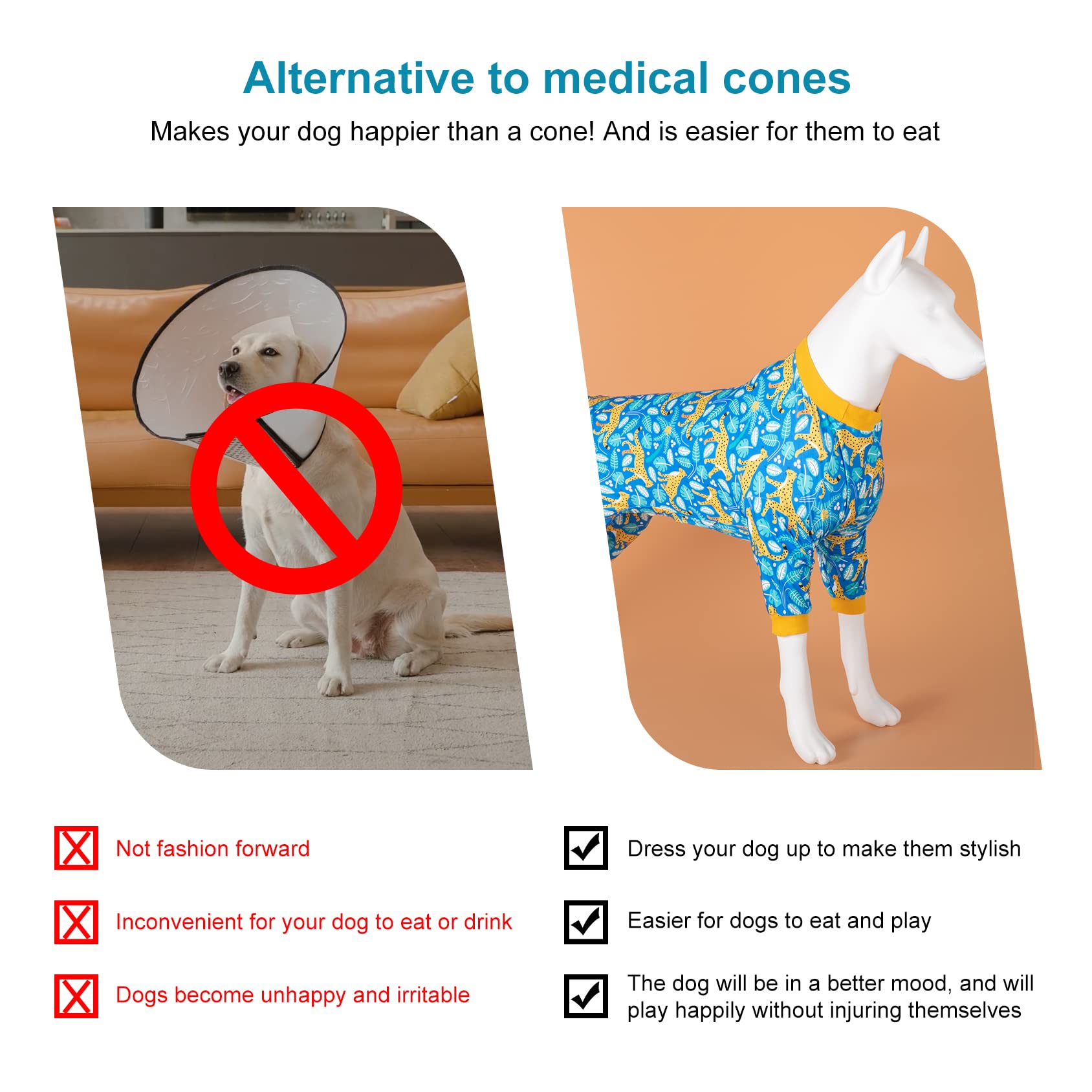 LovinPet American Staffordshire Terrier Pajamas - Dog Pajamas, Comfy Fabric, Bright Leopard Print, Large Dog Pjs, Pitbull Clothes, Recovery Shirt for Large Breed Dogs, Blue M