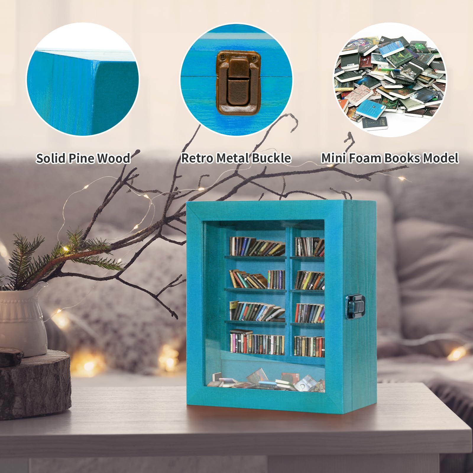 Anxiety Bookshelf for Shake Away Your Anxiety - Small Mini Display Shelf With 200Pcs Miniature Books, Funny Gifts for Lovers, Home Room Living Decor (Light Green)