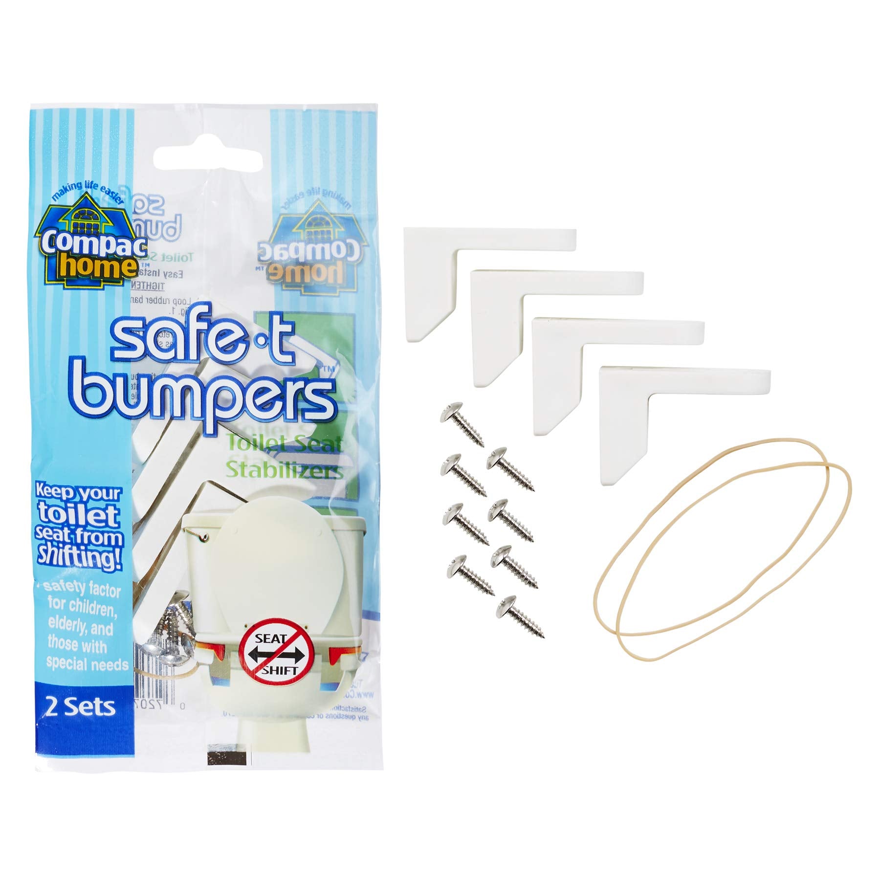 COMPAC HOME Safe -T- Bumpers - Toilet Seat Stabilizers, Keeps Children, Elderly, Disabled Safe from Slipping Off Shaking, Moving or Wobbly Toilet Seat, White, 2 Count