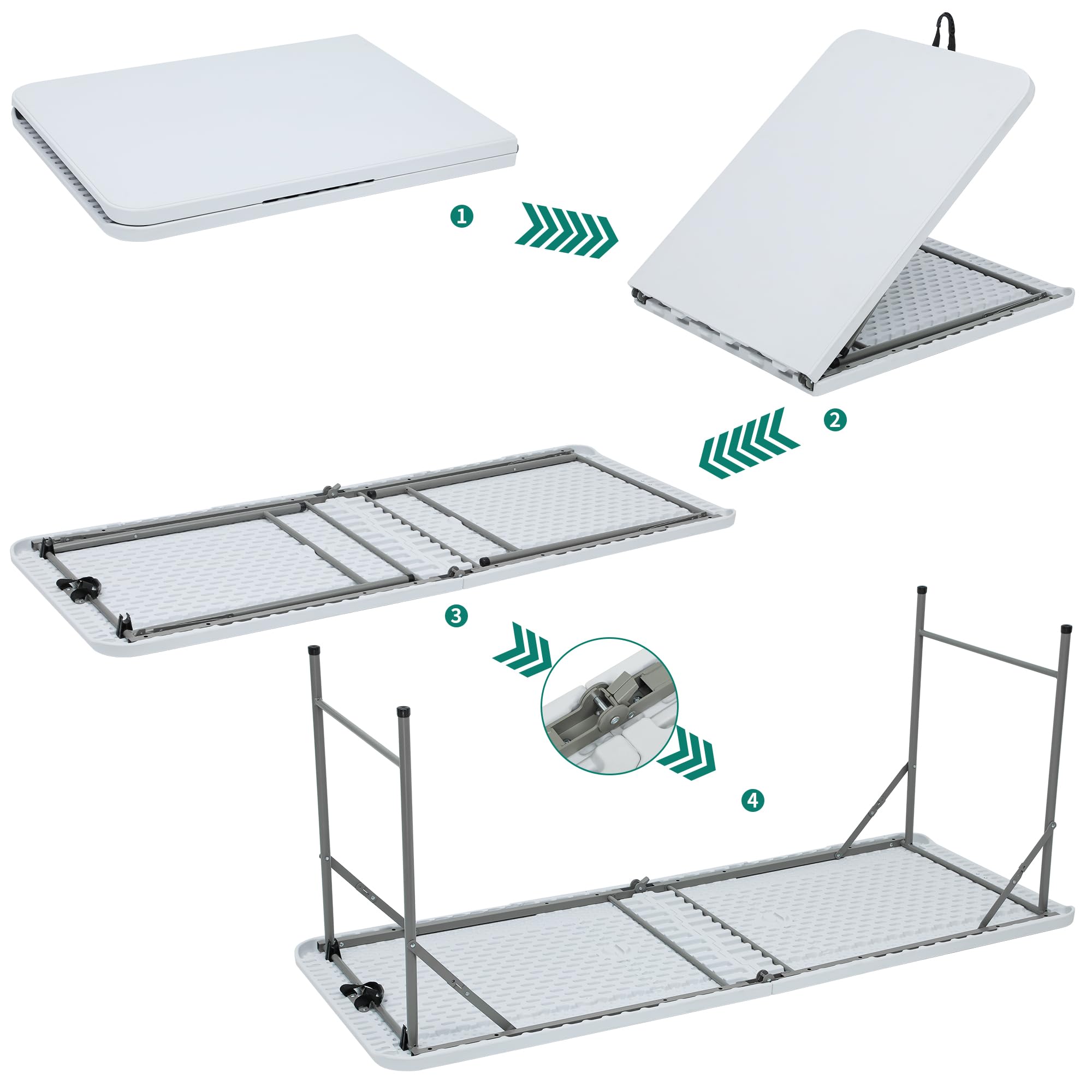 YITAHOME 6FT Folding Table, Outdoor Folding Table w/Heavy Duty HDPE Tabletop, Rectangle Folding Tables w/Portable Carrying Handle for Picnic, Parties, Camping & Indoor Activities, White