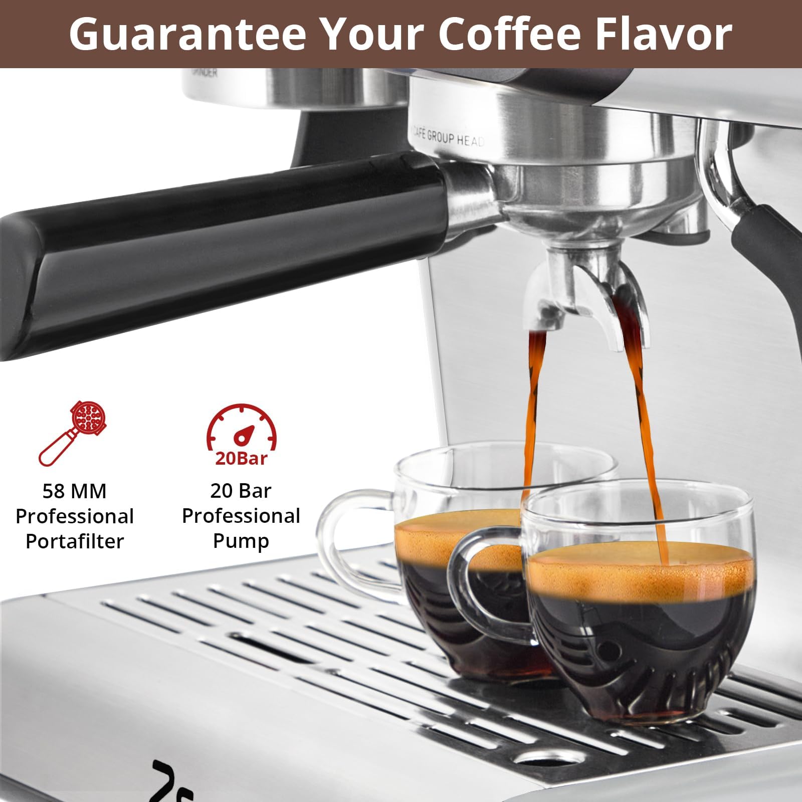 Garvee Espresso Machine With Grinder,Barista Express Espresso Machine, 20 Bar Expresso Coffee Machines with Milk Frother Steam Wand,Cappuccino & Latte Machine for Home,Silver