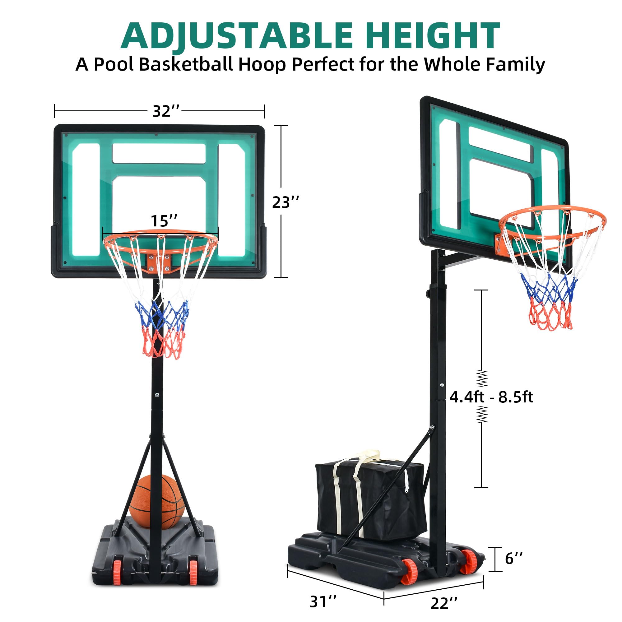 YITAHOME Basketball Hoop Outdoor, 4.4-8.5FT Adjustable Portable Basketball Hoop, Basketball Portable Goals with Weighted Bag for All Ages, Indoor Outdoor