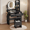 YITAHOME Makeup Vanity Desk with Mirror and Lights, Vanity Table Set with Power Outlets, Storage Drawer, Chair and 3 Shelves, Bedroom, Black