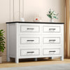 DWVO Farmhouse Wooden Dresser TV Stand with Power Outlet, 6-Drawer Dresser with Large Storage Drawers and Bar Handles, Ideal for Living Room, Hallway, 47.2
