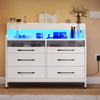 DWVO 6 Drawer Dressers with LED Light, Dresser & Chests of Drawers with Charging Station, Modern Dresser with Open Shelf Storage for Room, Entryway, Hallway, White