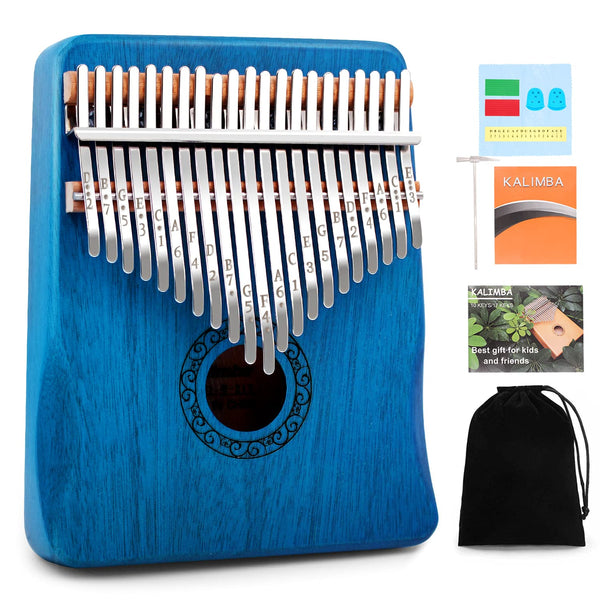 Kalimba Thumb Piano,YUNDIE Portable 21 Keys Mbira Finger Piano with Tune Hammer and Study Instruction,Musical Instruments Gift for Kid Adult Beginners Professional(Blue)