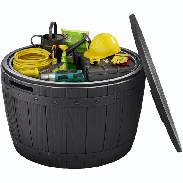 YITAHOME Outdoor Resin Storage Container, 33-Gallon Round Deck Organizer for Patio, Cushion, Pool Accessories, Lightweight & Weatherproof, Doubles as Table, Black