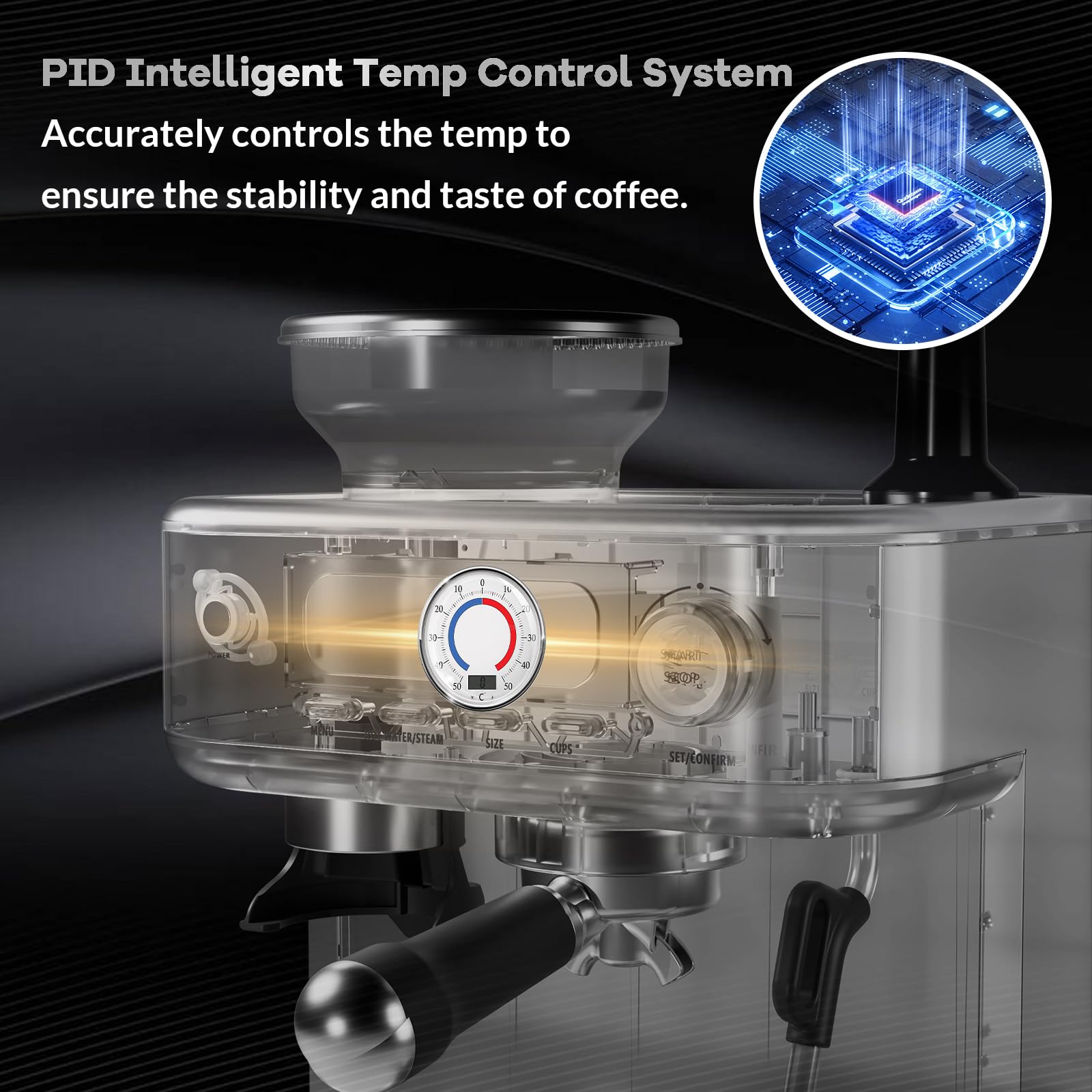 ACONEE Espresso Coffee Maker, 15 Bar Professional Espresso Coffee Maker with Built in Grinder, LED Display, Self-Clean, Barista Coffee Machine Kit, Latte Machines for Home Barista, Office, Grey