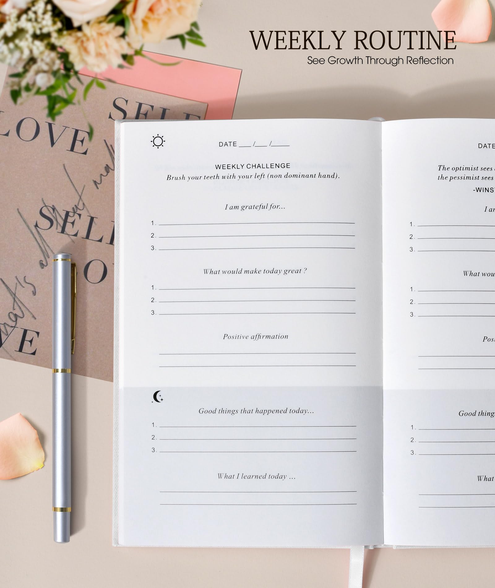 Gratitude Journal Notebook for Women, Guided Journal with Prompts, White Daily Gratitude Journal for Happiness, Affirmation, Mindfulness Through Daily Reflections Journal(8.5‘’x5.5‘’)