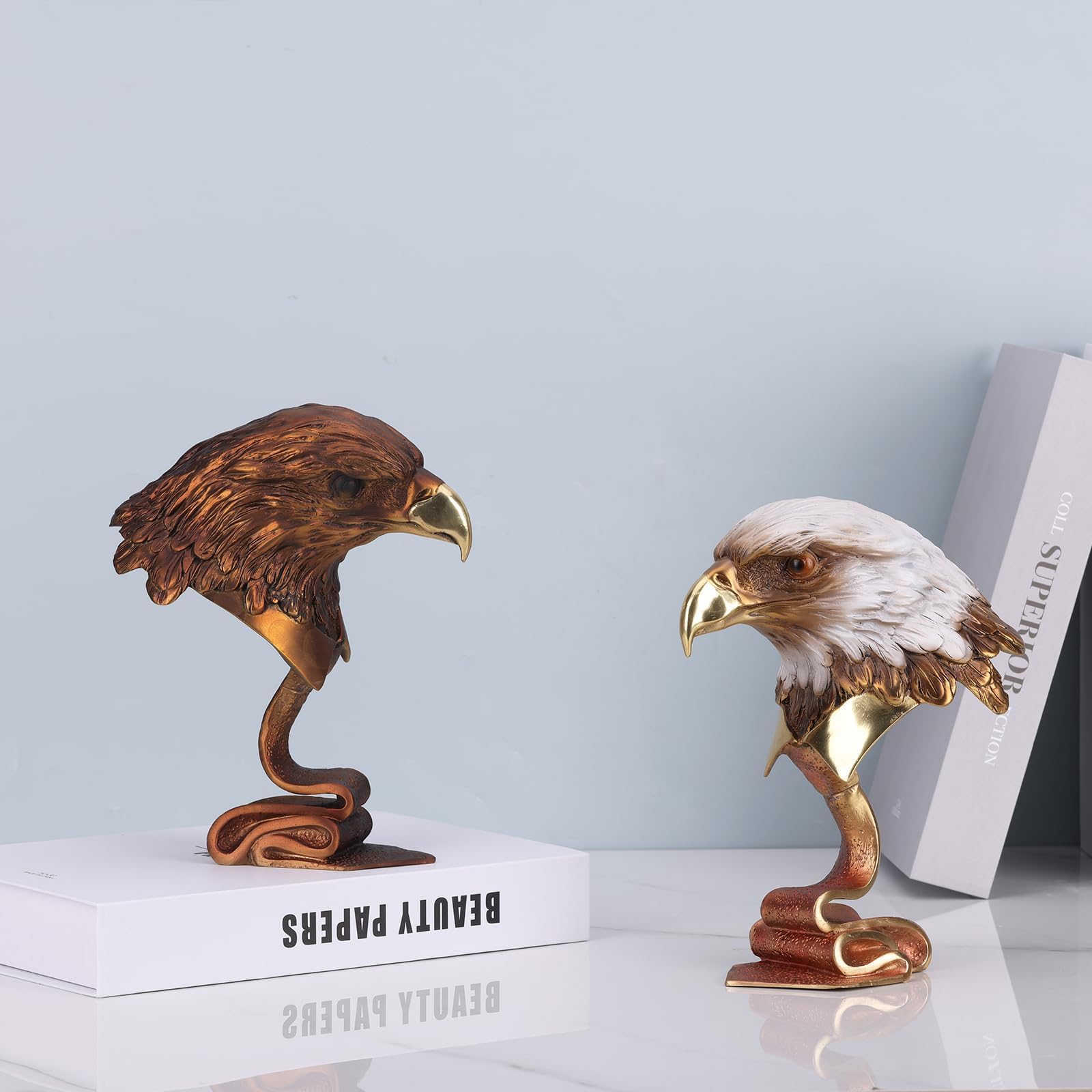 suruim Pure Copper Bald Eagle Statue Luxury Brass Home Decor Gold Sculpture Bird Decorations for The Home, Office, Study Collectible Artwork, Gift for Eagle Lovers (Brass)