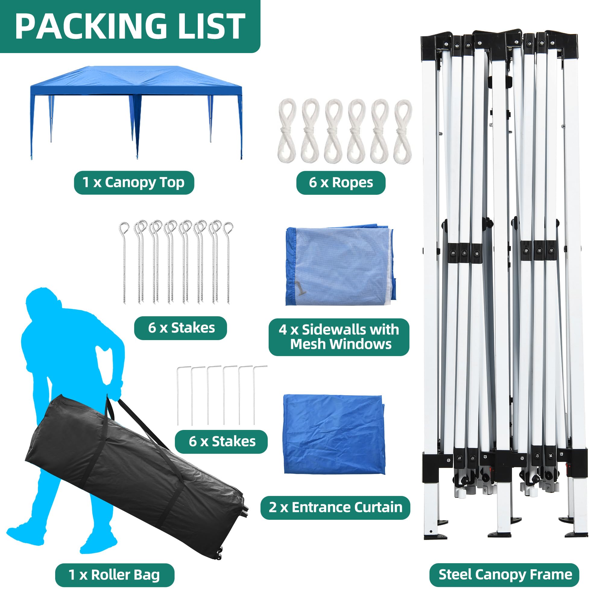 YITAHOME 10x20 Pop Up Canopy with 6 Removable Sidewall Heavy Duty Tent, Easy Up Portable Canopy Tents for All Season Wind Gazebo with Roller Bag for Camping Wedding Patio Parties Beach Commerce, Blue