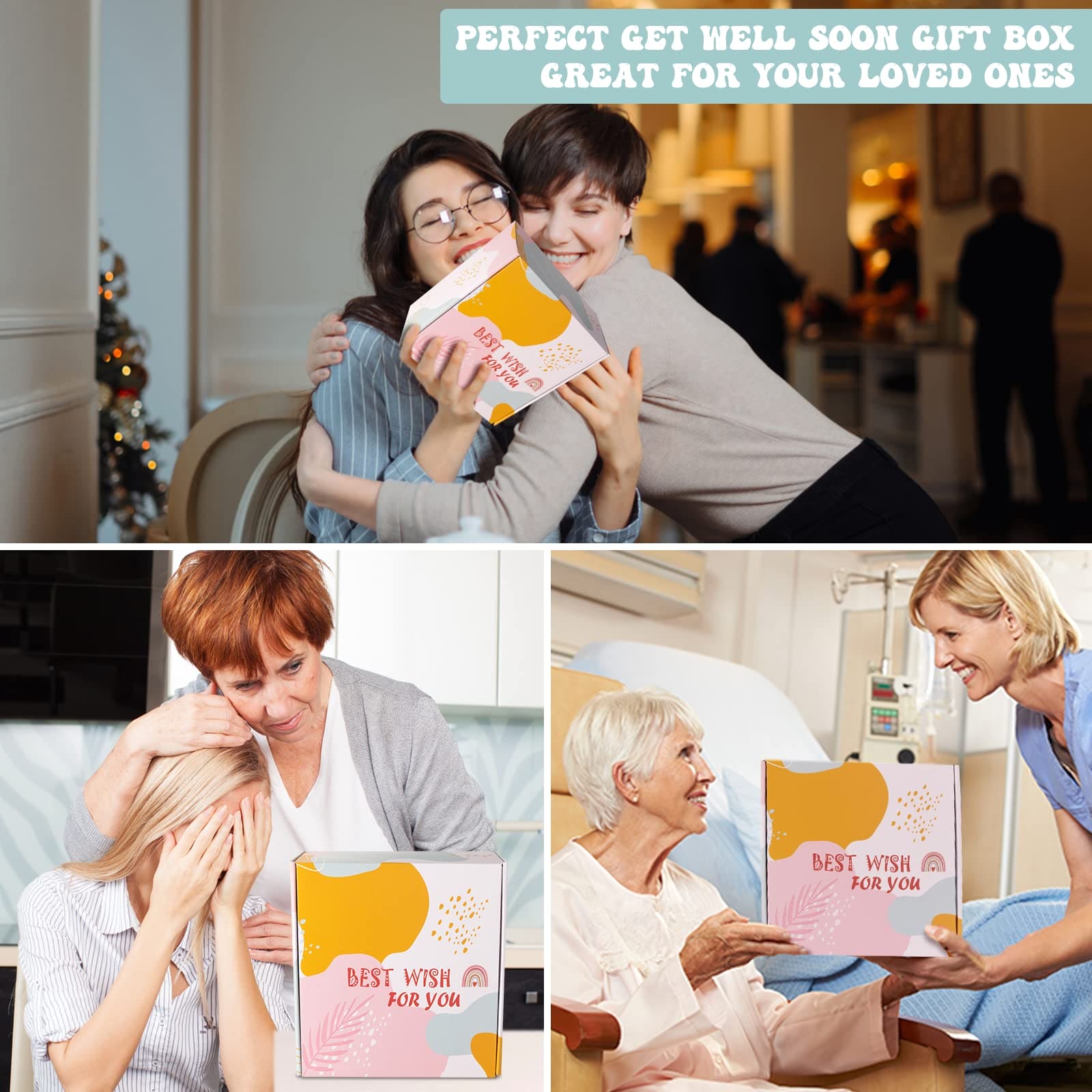 Get Well Soon Care Package, 12 Pcs Birthday Gift Basket, Feel Better Self Care Box for Sick Friend After Surgery, Relaxing Spa Gift, Sympathy Gift Thinking for Mom Her Friend Sister Wife Cyan Blanket
