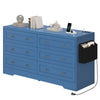 GOOBED Farmhouse 6 Drawer Dresser for Bedroom, TV Stand with Large Drawers & Bar Handles, Storage with Power Outlets, Rustic Wood Chest of Drawers, Blue