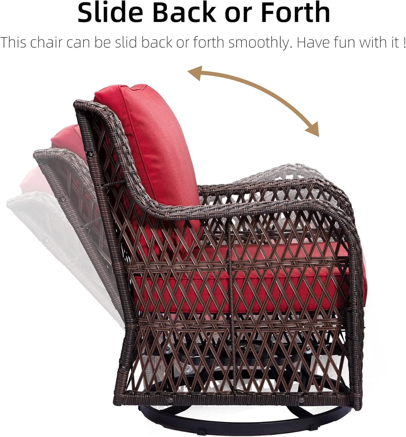 3-Piece Outdoor Wicker Rattan Swivel Rocking Chair Set with Armored Glass Side Table & Premium Cushions - 360° Swivel Patio Furniture for Backyard, Porch, Deck, Balcony, Garden, Rust