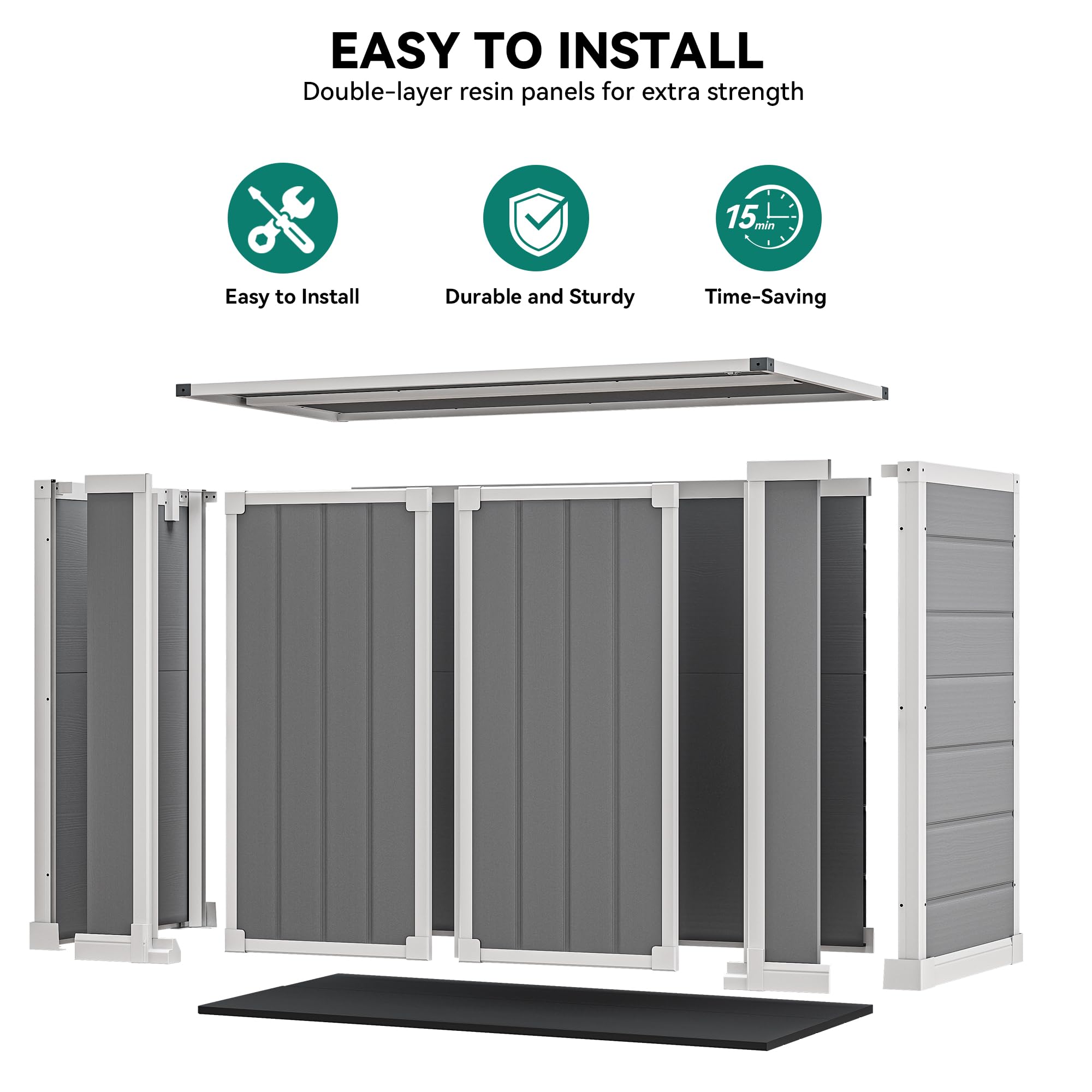 DWVO 41Cu.ft Outdoor Storage Shed w/o Shelf, 4.7x2.5 FT Horizontal Resin Tool Shed with Hydraulic Gas Rod and 3 Locks for Garden, Trash Cans, All-Weather Outdoor Storage, Lockable, Gray
