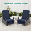 YITAHOME Outdoor Recliner Chair, 2-Piece Patio Adjustable Wicker Reclining Lounge Chairs, Dual-use Rattan Furniture Set with Soft Thick Cushions, Extended Footrest, Flip Back, Brown & Navy Blue