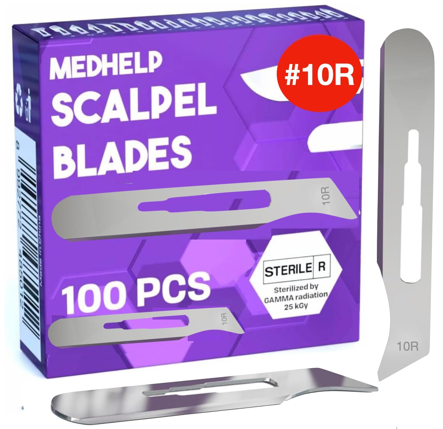 MedHelp 10r Blades Dermaplaning - Pack of 100 Dermaplane Blades 10r, High Carbon Steel Dermablade Blades Individually Packed, Disposable Surgical Scalpel Blades, Sterile