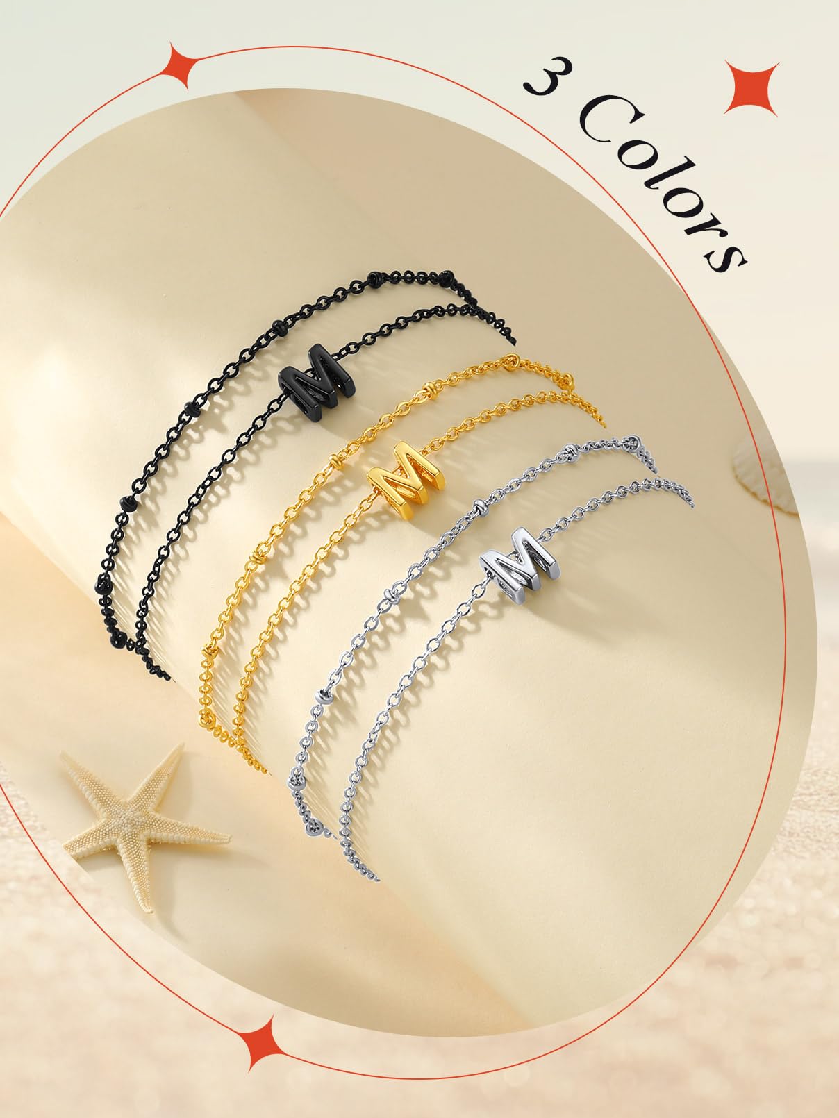 FaithHeart Black Anklets for Women, No Tarnish Stainless Steel Ankle Bracelets Waterproof Summer Beach Jewelry Gift for Women, Length 8.5"+2"