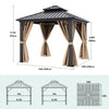 YITAHOME 10x10ft Gazebo Double Roof Hardtop with Nettings and Curtains, Heavy Duty Galvanized Steel Outdoor Vertical Stripes Roof for Patio, Backyard, Deck, Lawns, Brown