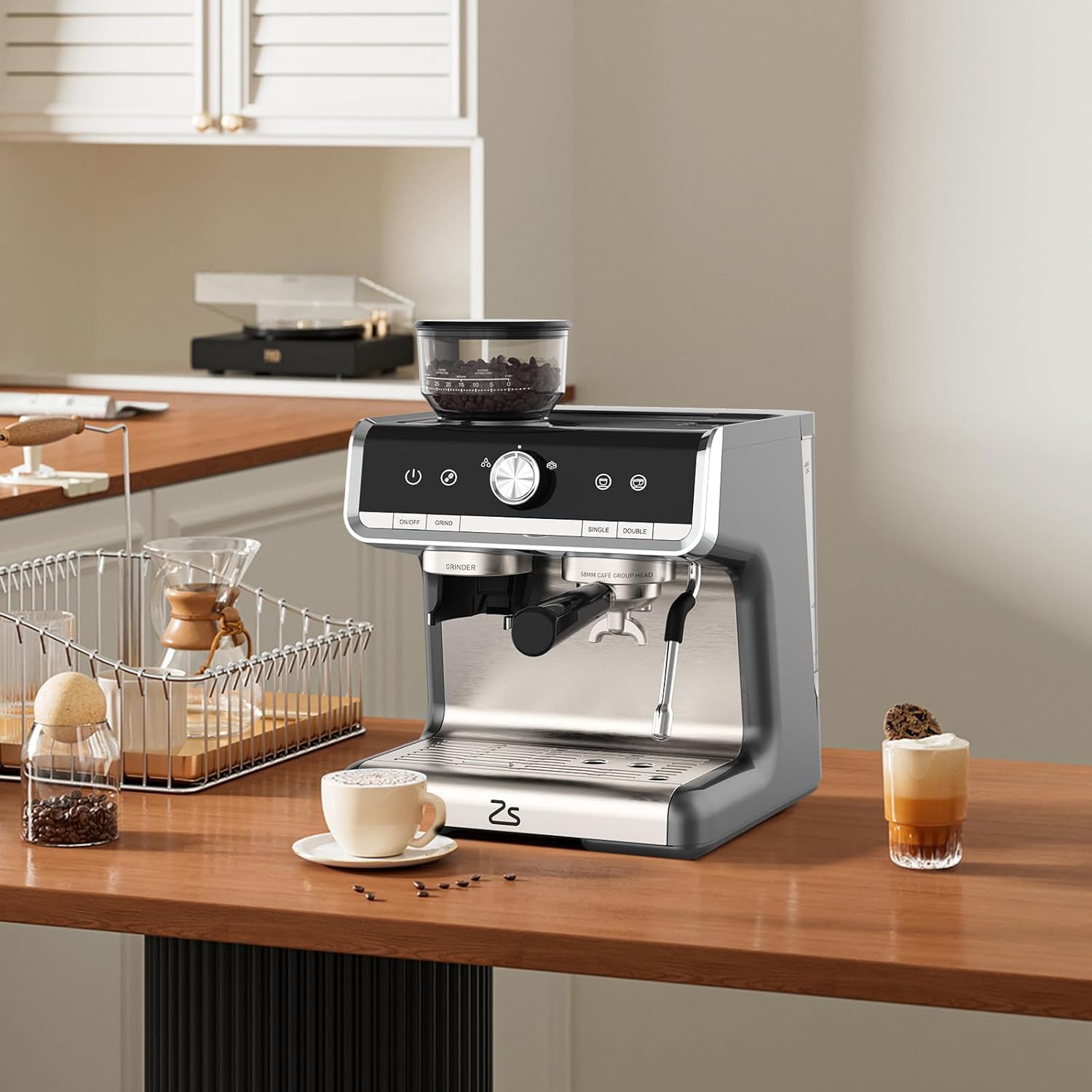 GarveeTech Semi-Automatic Espresso Machine - 1450W/20 Bar Professional Coffee Machine, 30 Grinder Settings, Fast Heating, Milk Frother Steam Wand, Home & Hotel Use, silver gray